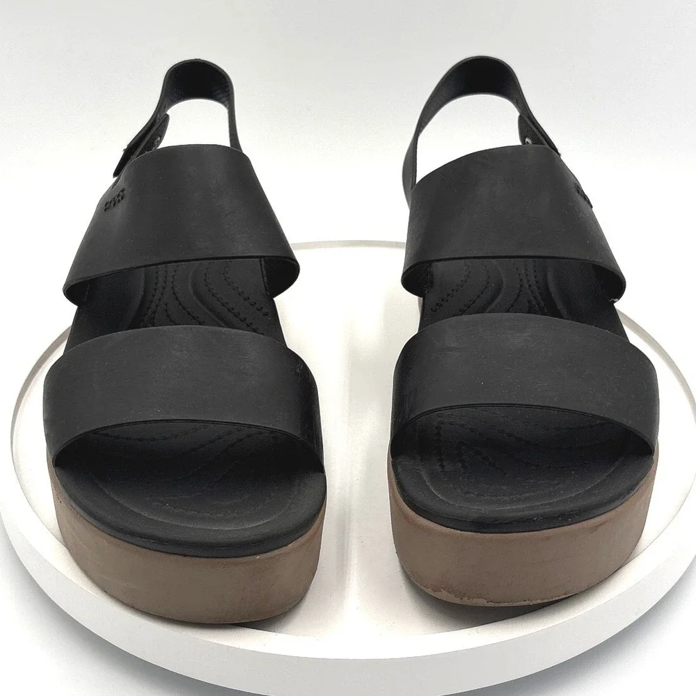 Crocs Brooklyn Low Wedge Sandals Black Mushroom Womens 9 Platform Slingback